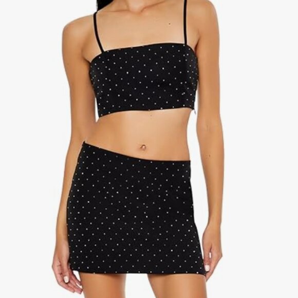 NWT Forever 21 Rhinestone Cropped Cami & Mini Skirt Set Black M - Picture 1 of 5